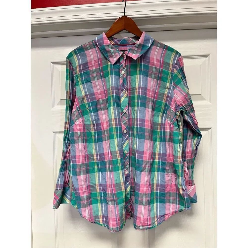 Talbots Blue & Pink Plaid Lightweight Button Down Shirt sz 2X